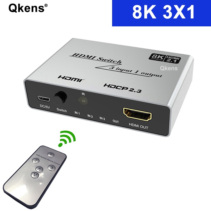 Ultra HD 8K @60Hz Switcher HDMI 2.1 2 In 1 Out 4K @120Hz 3x1 HDMI Switch 2x1 อะแดปเตอร ์ IR Remote สําหรับ PS4 PC To TV Monitor โปรเจคเตอร ์