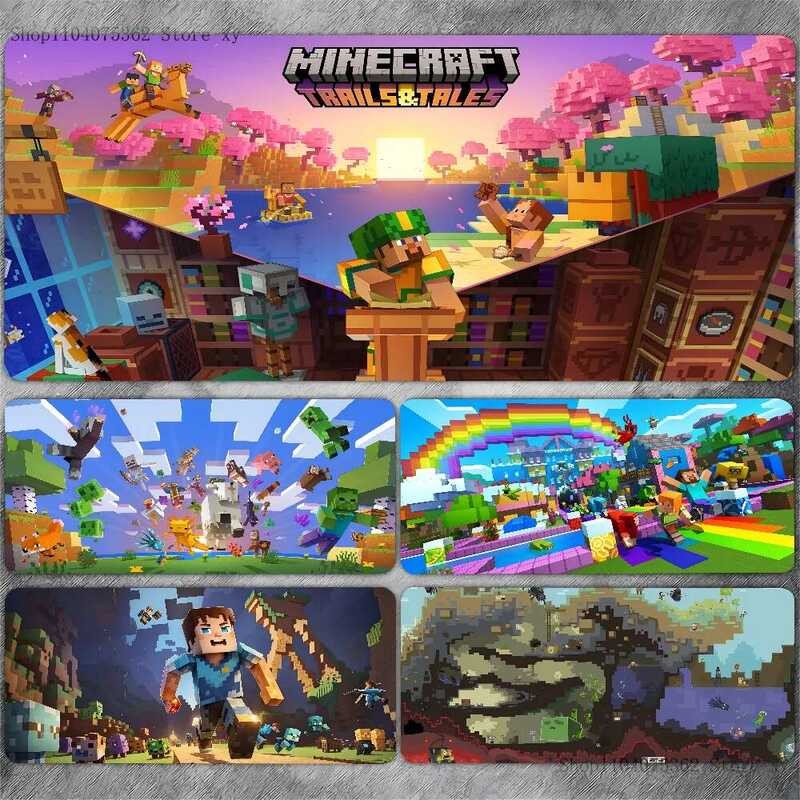 เกม P-Pixel B-Blocks M-Minecraft Mousepad คีย์บอร์ดขนาดใหญ่แผ่นรองโต๊ะแผ่นรองเมาส์สําหรับเล่นเกม LockEdge แผ่นกันลื่น