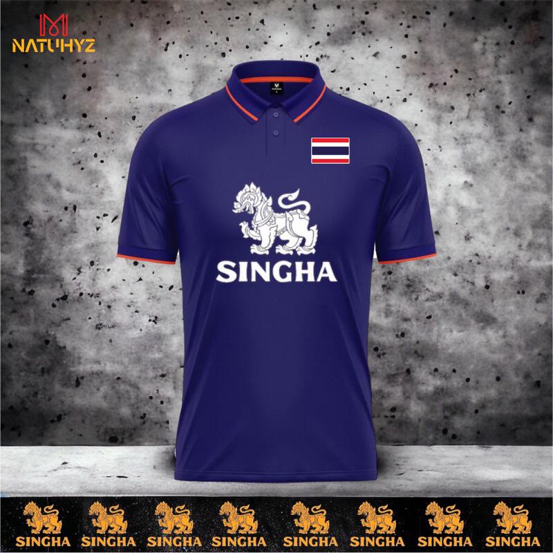 เสื้อโปโลPM-01+ธง+สิงห์เงิน คอปก แขนสั้น unisex