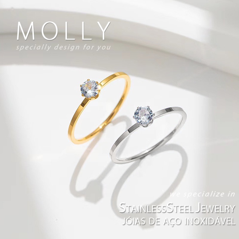 สแตนเลส AAA Zirconia แหวนสําหรับผู้หญิง Non Tarnish Gold Plated Hypoallergenic Minimalist ไทเทเนียมเหล็กแฟชั่นเครื่องประดับ