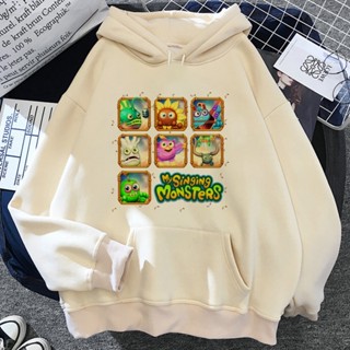 เสื้อกันหนาวแขนยาว มีฮู้ด ผ้าฟลีซ ลาย My Singing Monsters สไตล์ฮาราจูกุ สําหรับผู้หญิง