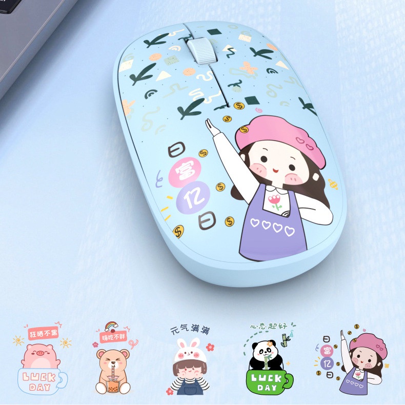 บลูทูธ2.4กรัมเมาส์ไร้สายแบตเตอรี่การ์ตูนน่ารักเงียบปุ่มสํานักงานทํางานหนูบางเฉียบสําหรับสาวของขวัญ