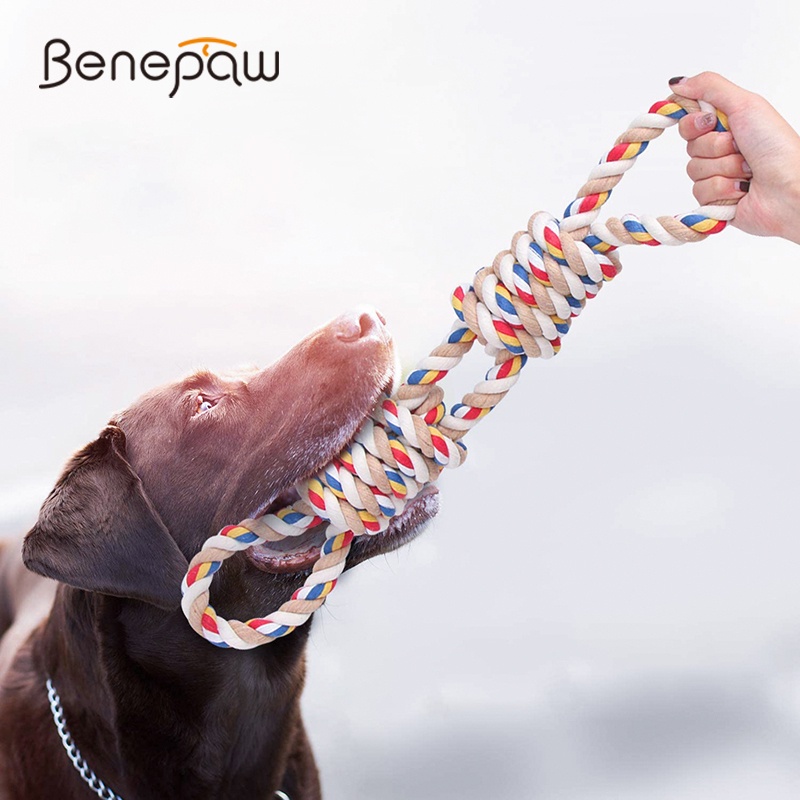 Benepaw ของเล่นเชือกจูงสุนัข ผ้าฝ้าย ขนาดใหญ่ 2 ด้ามจับ ทนทาน สําหรับสัตว์เลี้ยง สุนัข
