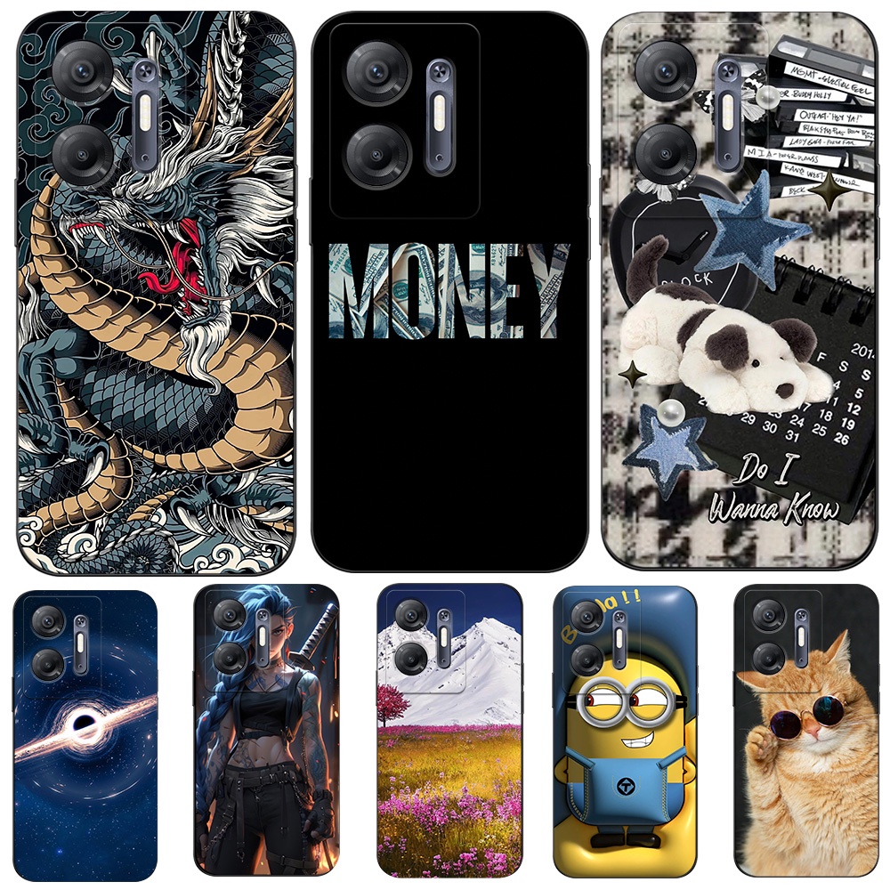 สําหรับ infinix HOT 30 5G (X6832🌹 ซิลิโคนโทรศัพท ์ ฝาหลังสีดํา tpu กรณีสัตว ์ Dragon Cat