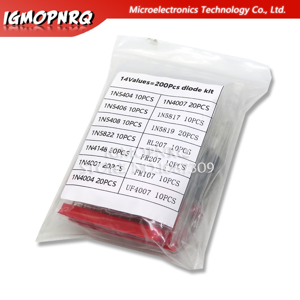 200 ชิ้น (14 ค่า) ชุดไดโอด 1N4148 1N4001 1N4004 1N4007 1N5817 1N5819 RL207 FR207 FR107 UF4007 1N5404
