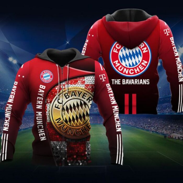 เสื้อกันหนาว มีฮู้ด พิมพ์ลายฟุตบอล Bayern Munchen 3 มิติ สําหรับผู้ชาย