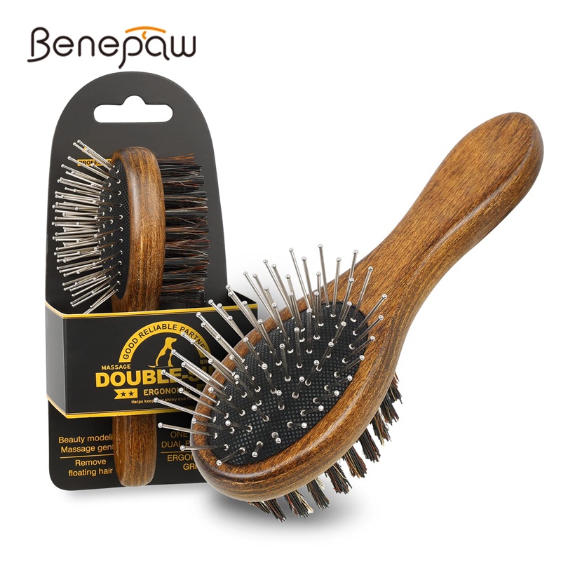 Benepaw แปรงนวดขนสุนัข แมว ขนสั้น ยาวปานกลาง 2 ด้าน คุณภาพดี