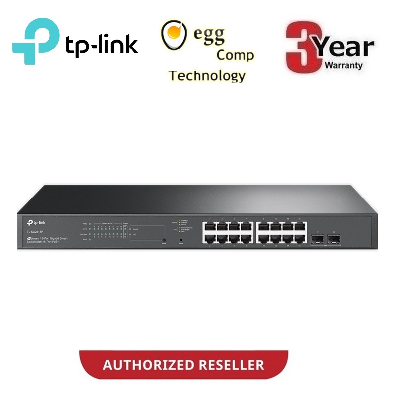 TP-LINK TL-SG2218P JETSTREAM 18 PORT GIGABIT SMART SWITCH 16 PORT POE+ 2 X GIGABIT SFP SLOTS 150W