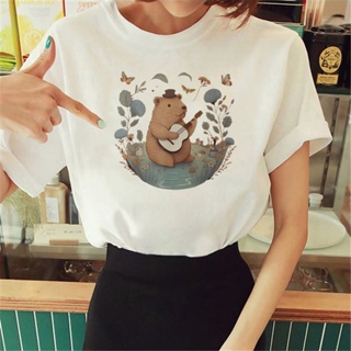 Capybara เสื้อยืด สไตล์ฮาราจูกุ สตรีท สําหรับผู้หญิง