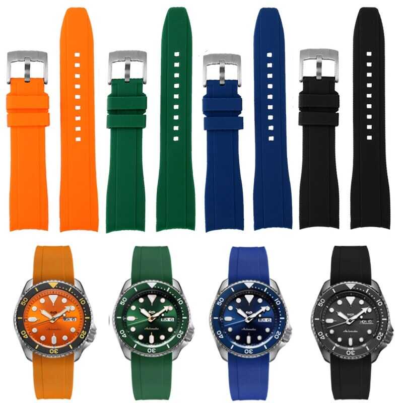 Curved End Silicone Rubber Watch Strap For Men Water Ghost Seiko Citizen Tissot 20Mm 22Mm Sport Wri