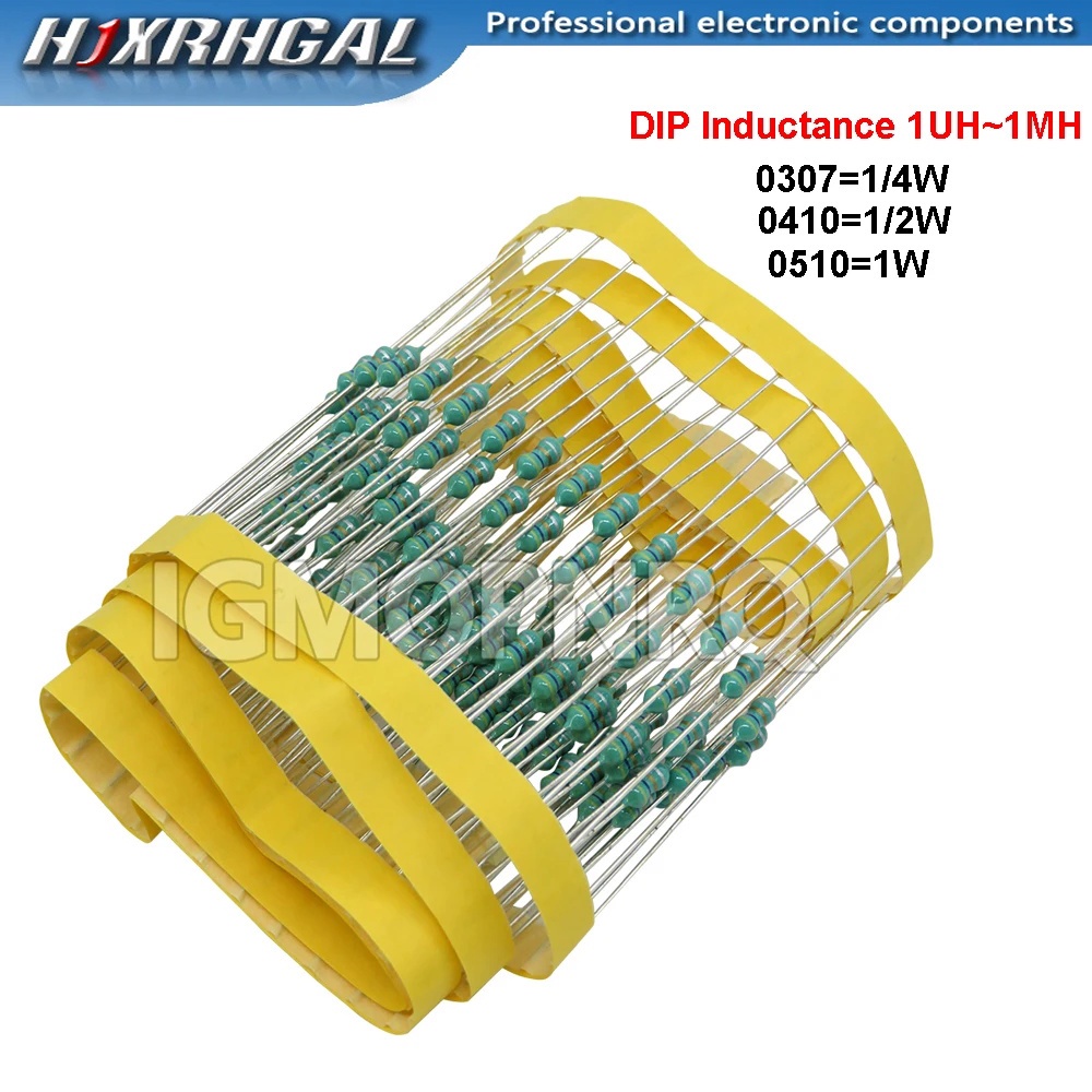 50PCS 0307 0410510 1W 1/2W 1/4W 0.25W สีแหวน Inductor DIP เหนี่ยวนํา 1UH-1MH 1UH 3.3UH 6.8UH 22UH 22