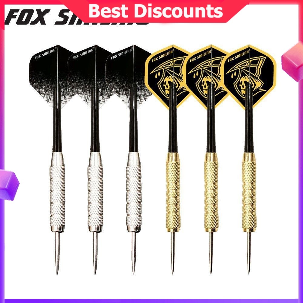 Fox Smiling 3 ชิ้น/เซ็ตลูกดอก 18g Golden / 22g Silver Steel Tip Dart พร้อม Cool รูปแบบ Dart เที่ยวบิน