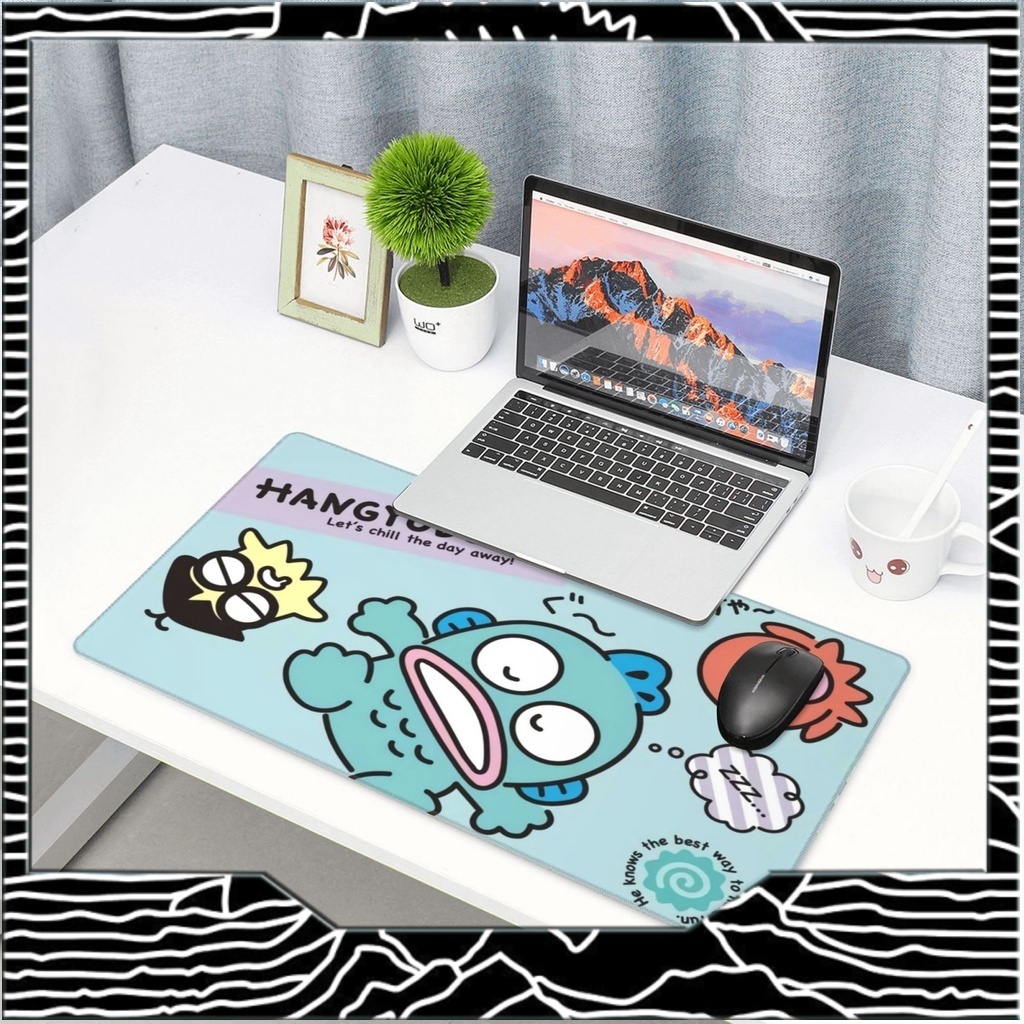 แผ่นรองเมาส์พิมพ์ลายขนาดใหญ่ Sanrio Hangyodon 40x75 ซม. แผ่นรองแป้นพิมพ์คอมพิวเตอร์ฐานยางกันลื่น