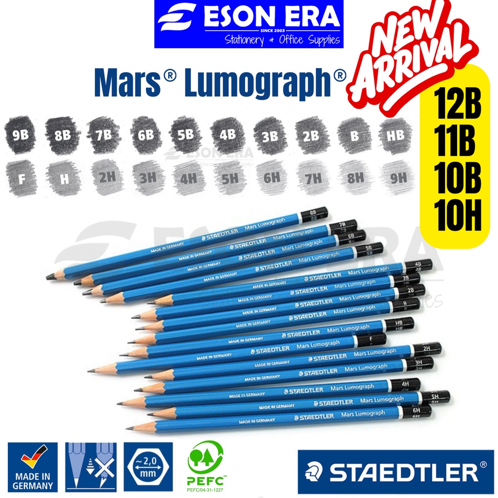 Staedtler Mars Lumograph ดินสอ 100 12B 11B 10B 9B 8B 7B 6B 5B 4B 3B 2BBF HB H 2H 3H 4H 5H 6H 7H 8H 9