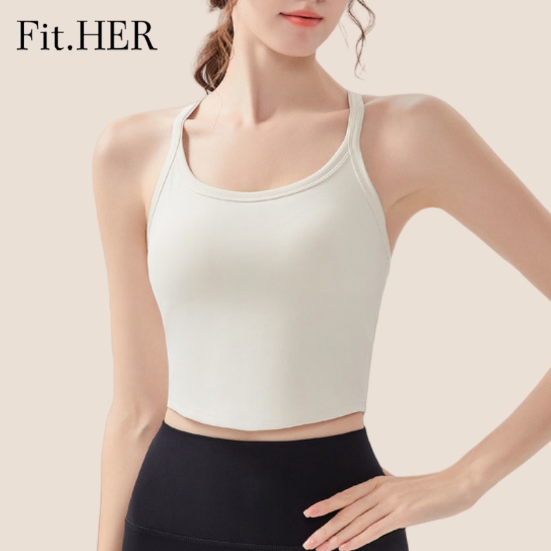 Fit HER สปอร ์ ตบรากันกระแทกวิ ่ งเปลือยเสื ้ อกล ้ าม One Piece Camisole กลับฟิตเนสการฝึกอบรม Bra หญิง