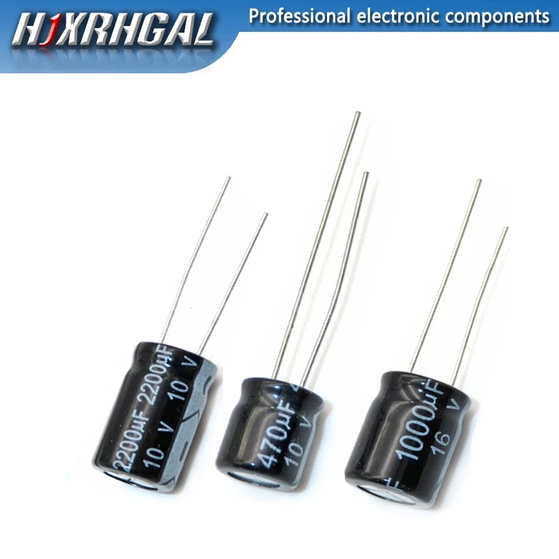 ตัวเก็บประจุอลูมิเนียมไฟฟ้า 35V-470uF 10V 16V 25V 50V 100V 1UF 10UF 16UF 47UF 100UF 220UF สีดํา 50 ช