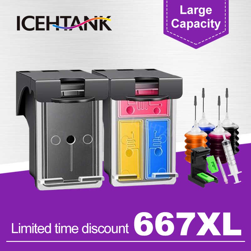 ตลับหมึกรีฟิล 667XL เข้ากันได้กับ HP667 667 XL ตลับหมึก Deskjet Ink Advantage 1275 2