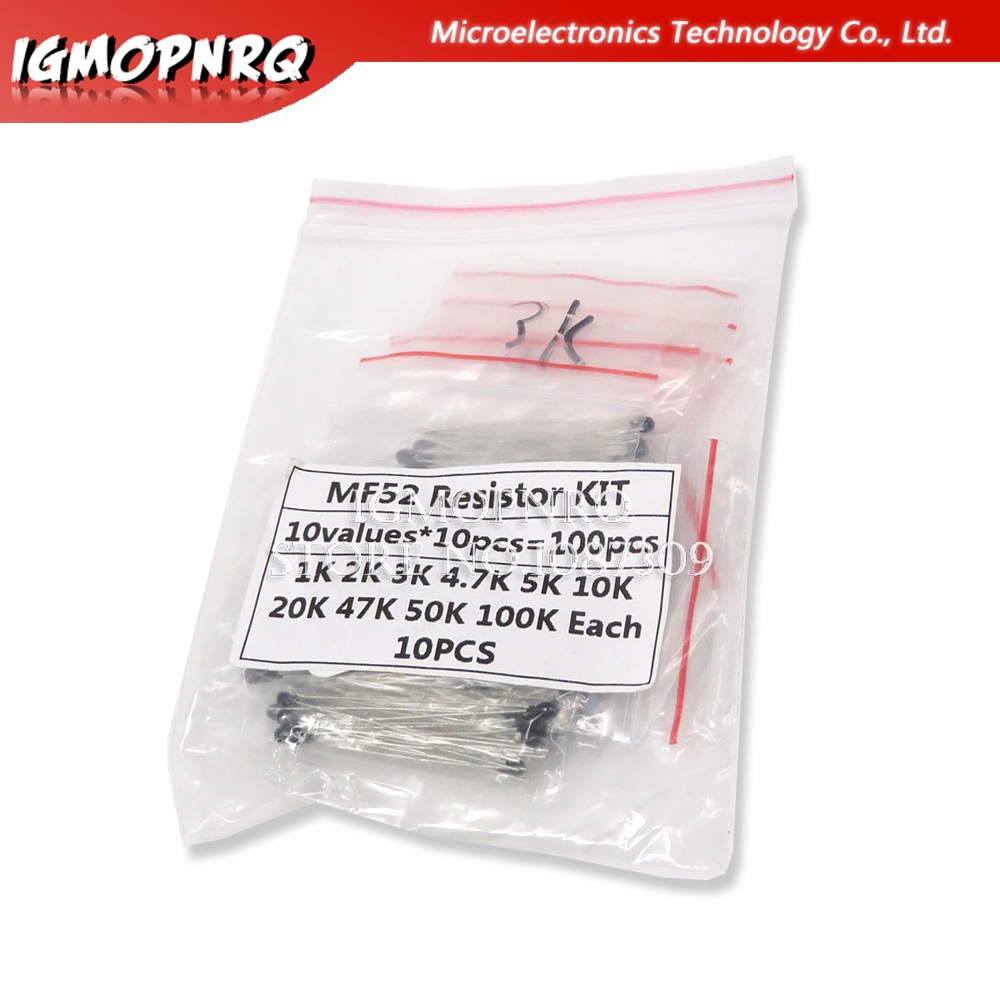 100 ชิ้น = 10 ค่า*10 ชิ้น NTC Thermistor Resistor Kit NTC-MF52AT 1K 2K 3K 4.7K 5K 10K 20K 47K 50K 10