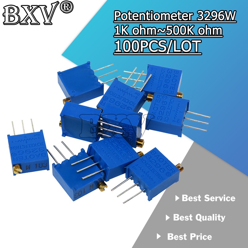 100PCS 3296W Potentiometer Precision ปรับความต้านทาน Multi-turn Trimming 1K 2K 5K 10K 100K 103 100R 