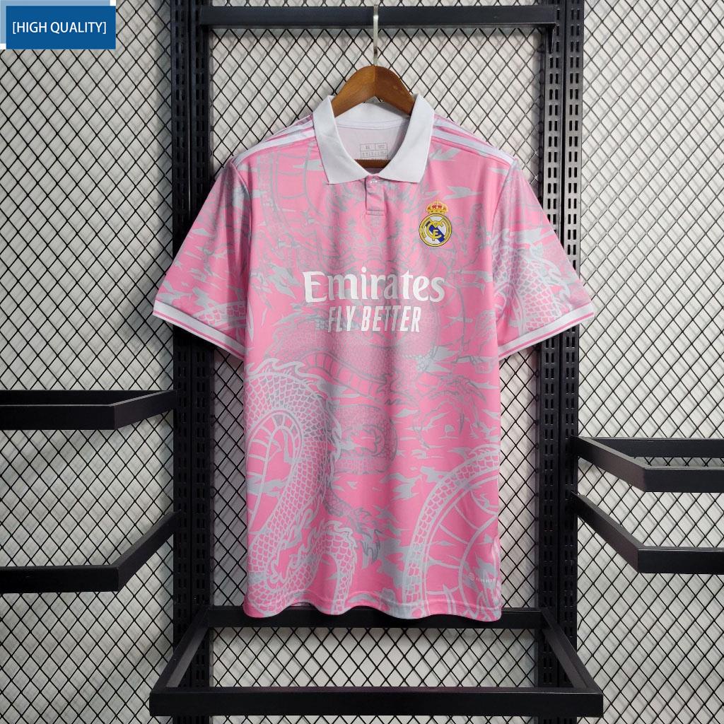 เสื้อกีฬาแขนสั้น ลายทีมฟุตบอล Real Madrid Jersey 23-24 สีชมพู