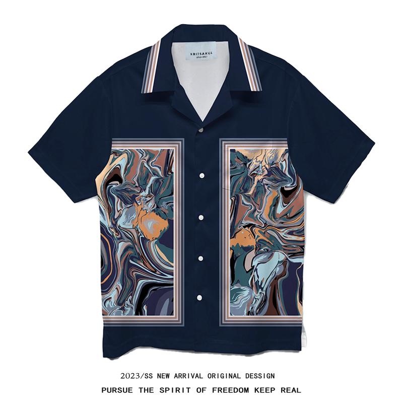 11.WOLF Earth Tone Leaf Hawaii Shirt เสื้อเชิ๊ตแขนสั้นต่อลาย เสื้อเชิ้ต เสื้อฮาวาย เสื้อเชิ้ตฮาวาย ลายใบเอิร์ทโทน/ H368