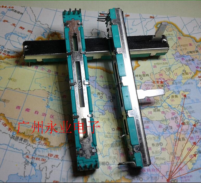 1PCS 75 มม.ผสมสไลด์ตรง Fader Double เลื่อน Potentiometer 8 ฟุต A20K A203 ความยาวจับ 15 มม.