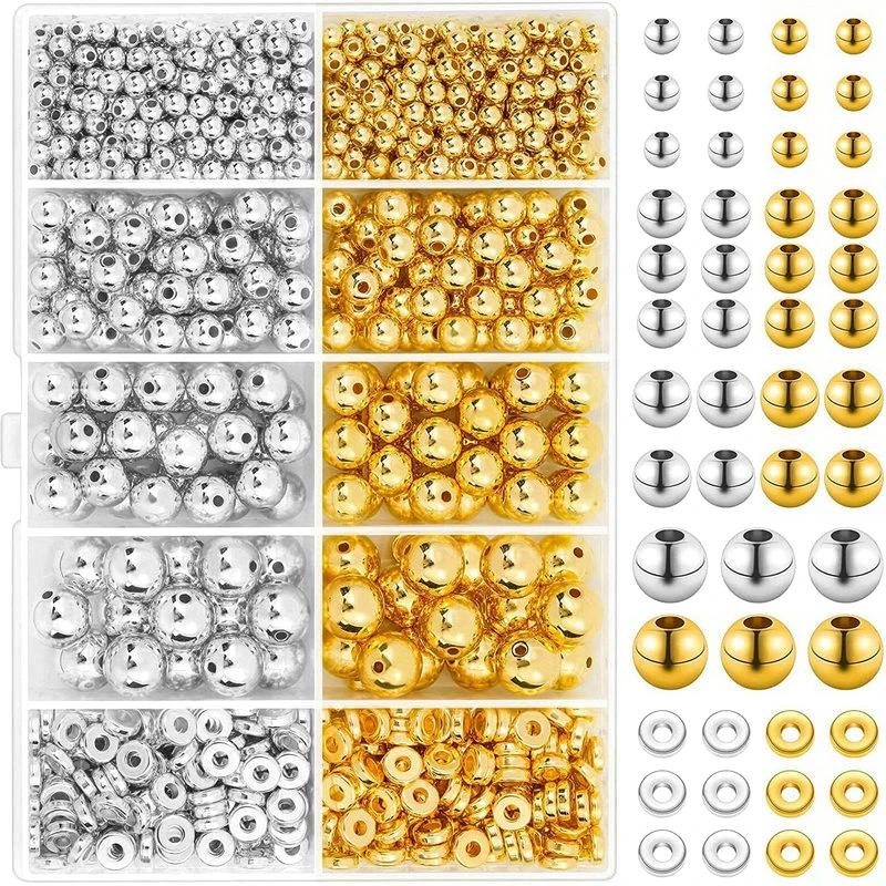 ชุดลูกปัด CCB ทรงกลม สีทอง สําหรับทําเครื่องประดับ สร้อยข้อมือ DIY 1000 ชิ้น