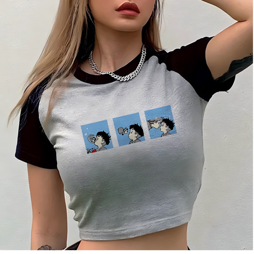 การ์ตูนขยะ Fairy Grunge crop top ผู้หญิง Fairy Grunge goth มังงะกราฟิก tee