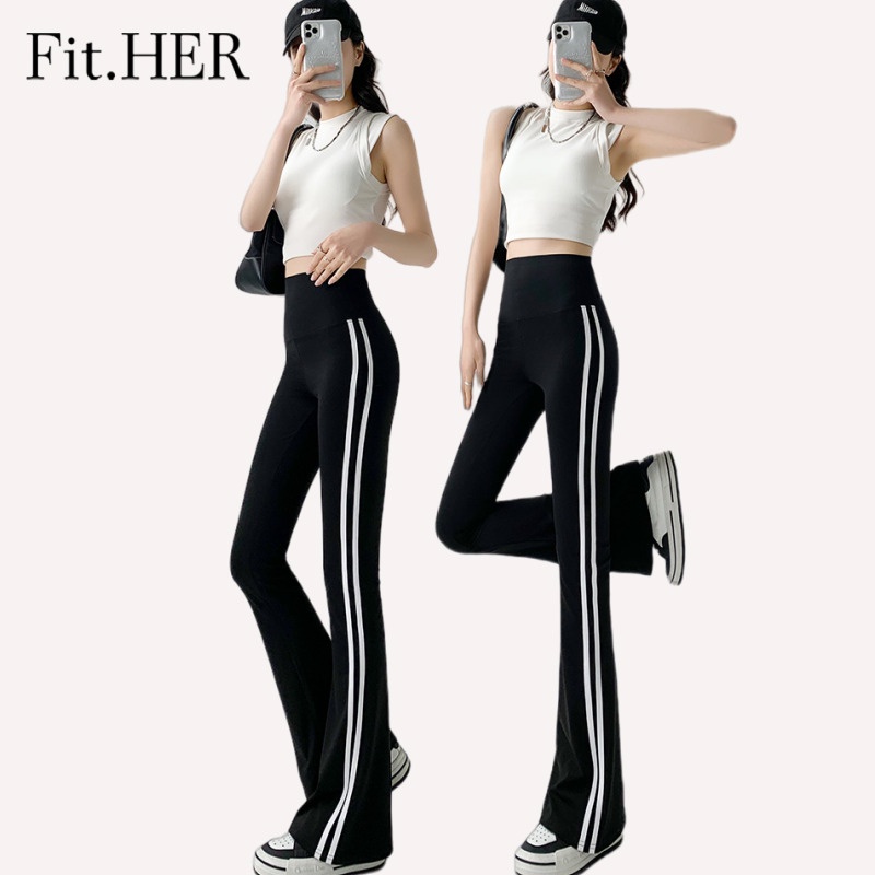 Fit.her กางเกงกีฬา ขาบาน เอวสูง ผ้ายืด ลายฉลาม สําหรับตุ๊กตาบาร์บี้