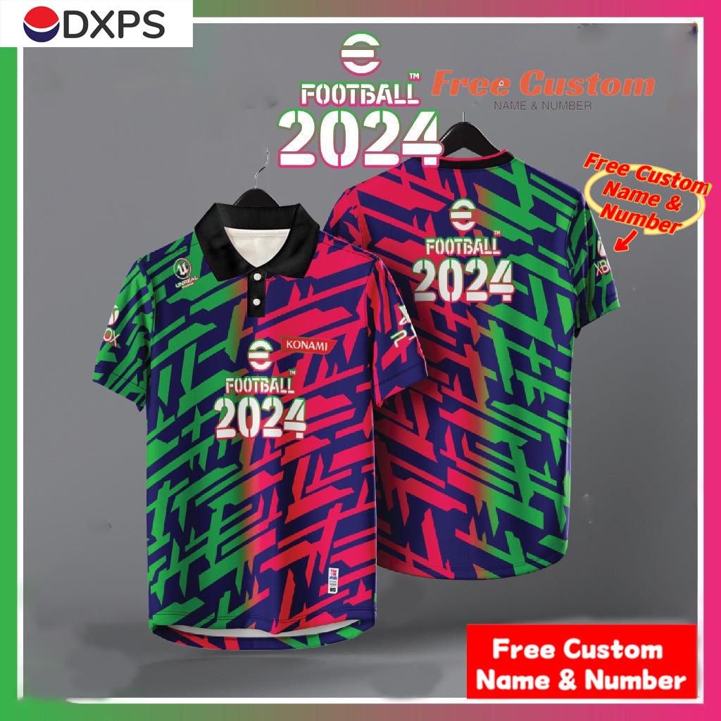 EFOOTBALL 2024 FULL SUBLIMATION JERSEY [ฟรี CUSTOM NAME] ออกแบบใหม่ RETRO COLLAR VIRAL Tshirt Lelaki