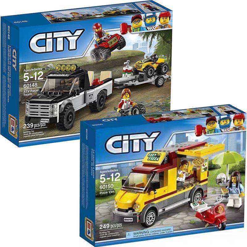 LEGO Assembling City 60150 Food Pizza Car 60148 All Terrain Racing Team Assembling Chinese Building Blocks Male