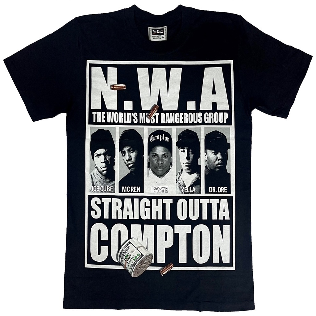 Nwa - เสื้อยืดผ้าฝ้าย คอมพ์ตัน แนวตั้ง ( THE ROXX )