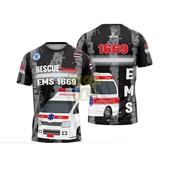 เสื้อ EMS อาสาสมัคร มูลนิธิป่อเต็กตึ๊ง เนื้อผ้าคุณภาพดี กันลื่นสบาย