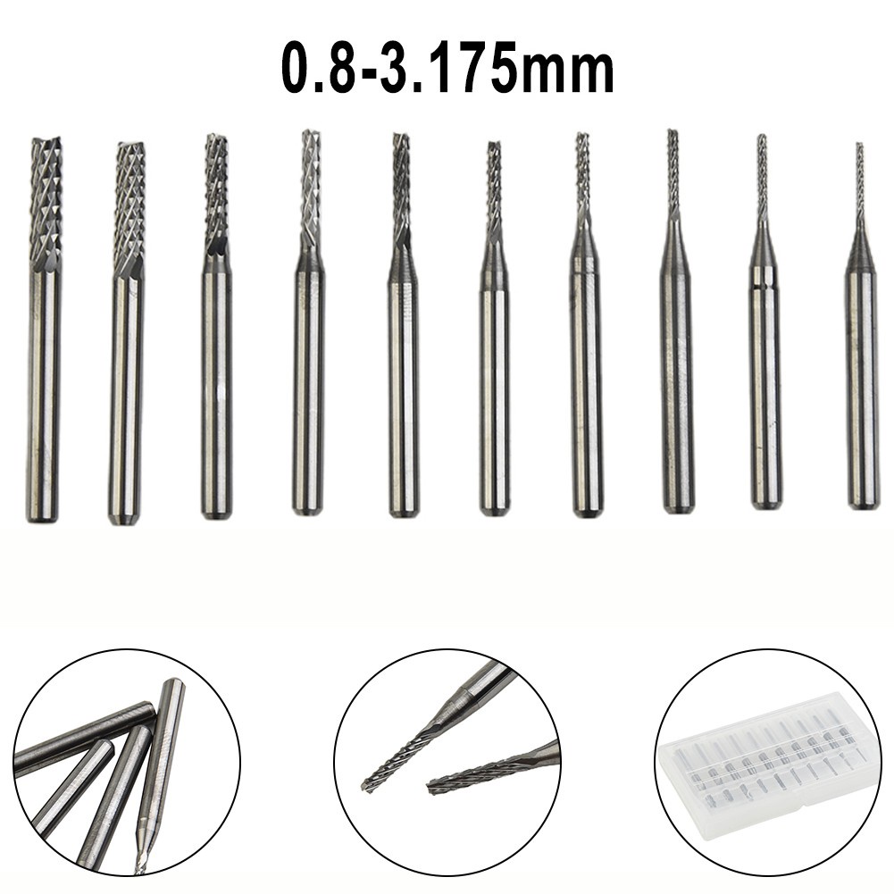[LVDN] ชุดดอกสว่านแกะสลัก CNC 1/8 นิ้ว 0.8-3.175 มม. 10 ชิ้น