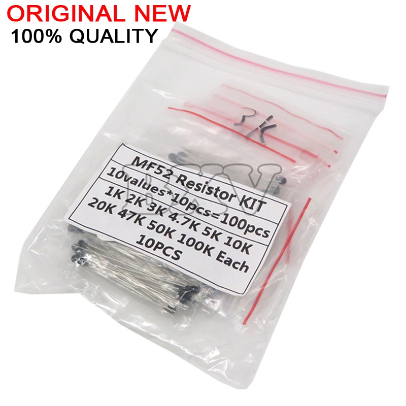 100 ชิ้น = 10 ค่า*10 ชิ้น NTC Thermistor Resistor Kit NTC-MF52AT 1K 2K 3K 4.7K 5K 10K 20K 47K 50K 10