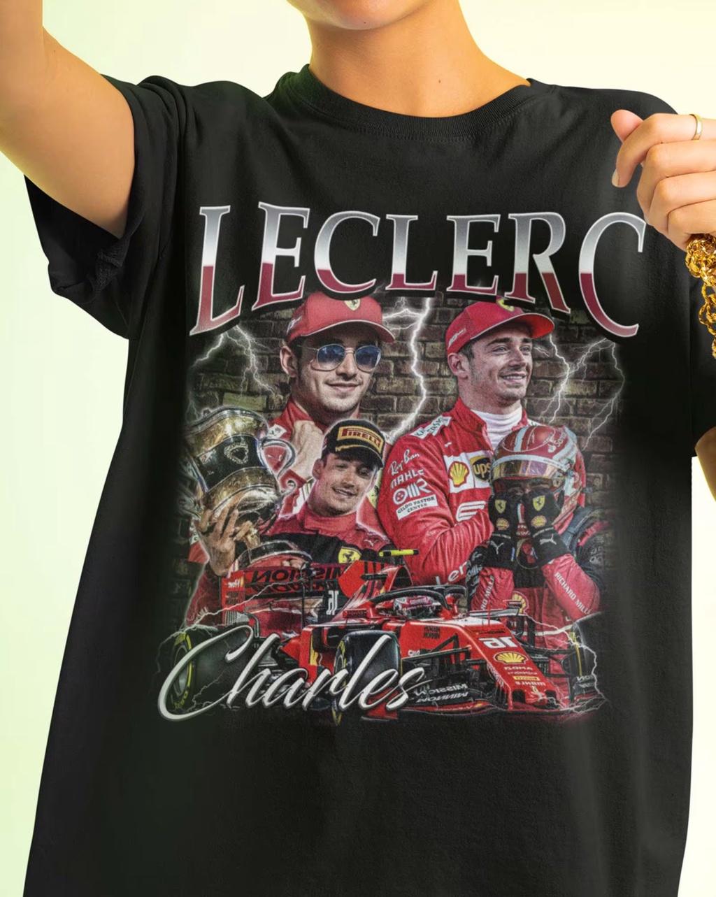 เสื้อยืด ลาย Charles Leclerc Scuderia Ferrari สไตล์วินเทจ ยุค 90