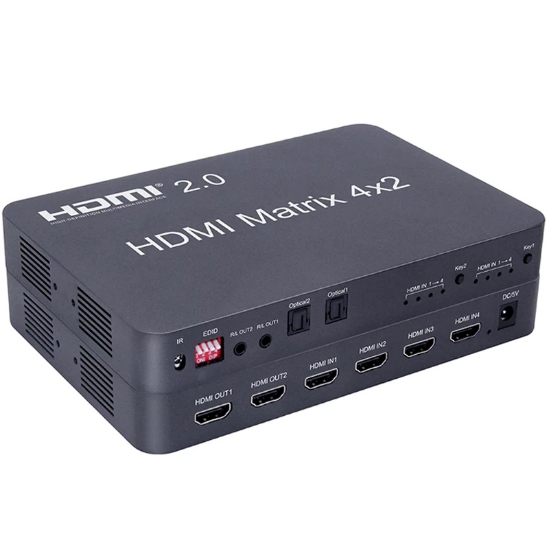 Hdmi Matrix 4x2 Switch Splitter 4K @60Hz HDMI 2.0 Matrix รองรับ Audio Out Optical IR Remote EDID 4K 4x2 Matrix 1080P 4 ใน 2 Out