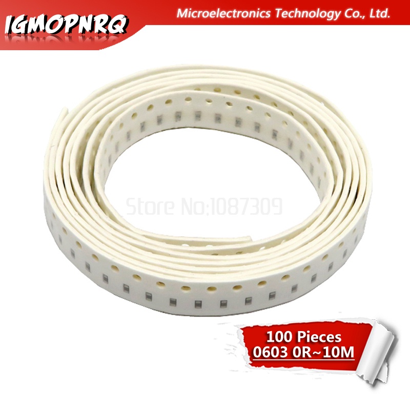 ชิปตัวต้านทาน 0603 SMD 1/10W 0 โอห์ม ~ 10R โอห์ม 0R 0.1R 1R 2R 4.7R 10R 100 ชิ้น