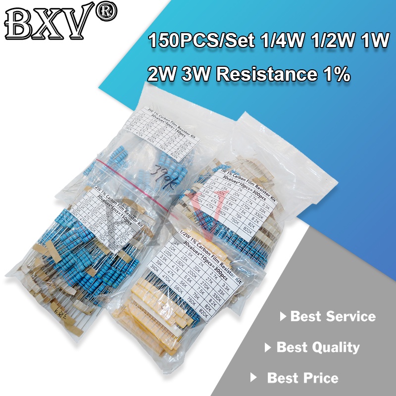 1/4W 1/2W 1W 2W 3W ความต้านทาน 1% 300PCS 150 ชิ้น/เซ็ตโลหะฟิล์ม Resistor Assortment Kit ชุด 30Kidds แต่ละ 5/10PCS 1 ~ 750 1K ~ 820K โอห์ม