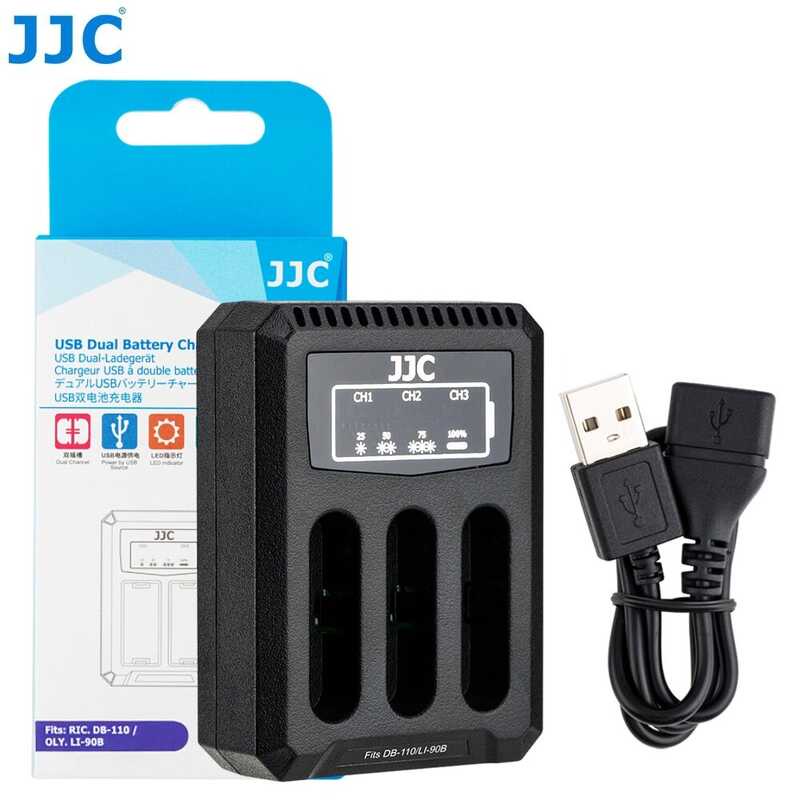 JJC Triple สล็อต USB Charger Db-110 & Li-90B สำหรับ Ricoh Gr3x Gr3 G900 Wg-6 Iiix GR III