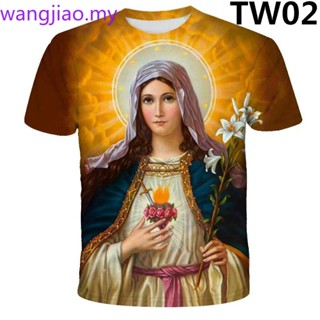 เสื้อยืดแขนสั้น คอกลม พิมพ์ลาย Virgin Mary 3 มิติ สไตล์ฮาราจูกุ แฟชั่นฤดูร้อน สําหรับผู้ชาย