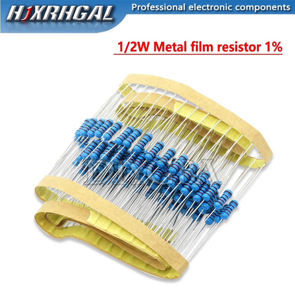 50PCS 1/2W ตัวต้านทานฟิล์มโลหะ 1% 0R-18R 0R 0.18R 0.43R 0.91R 1R 1.8R 3.3R 5.1R 6.8R 8.2R 10R 12R 15
