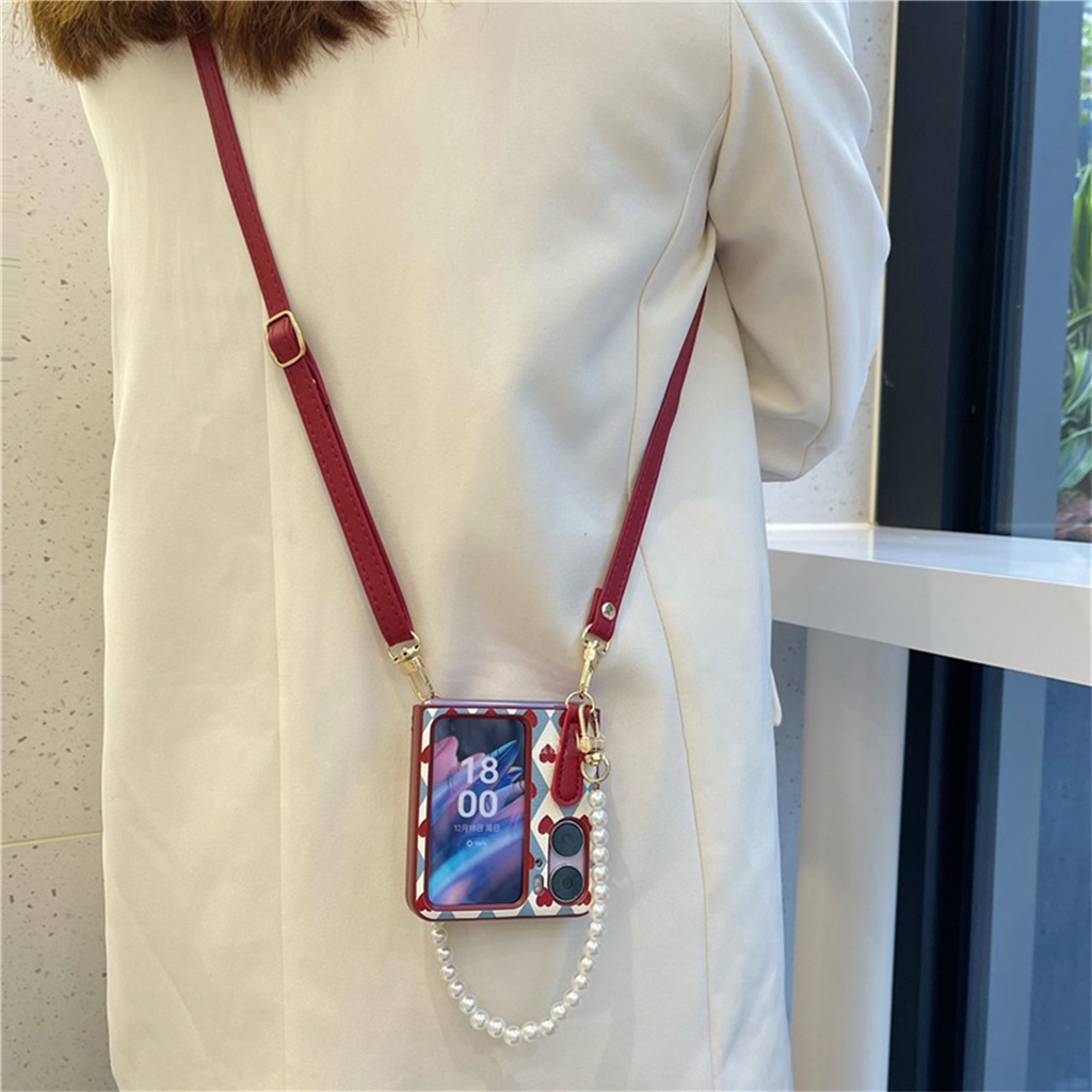 เกาหลีcrossbody LanyardสายหนังแบบพกพามุกแบบพกพาหัวใจสําหรับOPPOค้นหาN2 Flip findn3 Flipค้นหาN3 Flip Cover