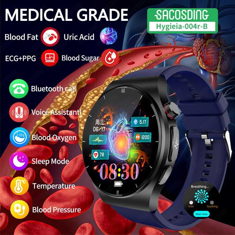 2023 New Uric Acid Smart Watch Men Ecg+Ppg+Hrv Bluetooth Call Sugar Pressure Blood Lipid Health Tra
