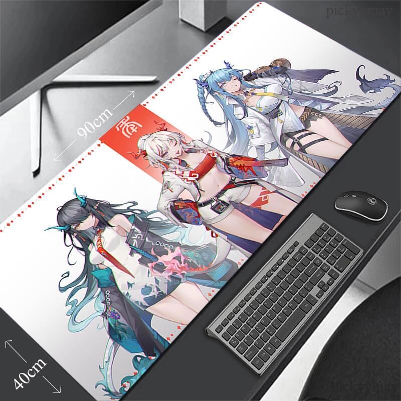 แผ่นรองเมาส์สําหรับเล่นเกมขนาดใหญ่อะนิเมะ Arknights Deskpads สาวเซ็กซี่ Mousepad ยาง Pc แผ่นรองเมาส์