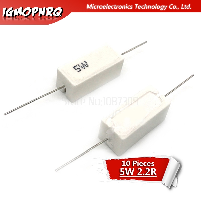 ตัวต้านทานซีเมนต์ 5W 2.2 โอห์ม 2.2R 2.2ohm 5W-2.2R 10 ชิ้น
