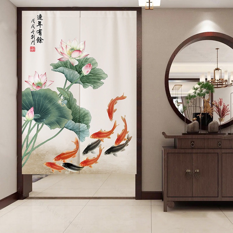 แนะนำ ผ้าม่าน ผ้าม่าน ลายเก้าปลา ดอกบัว สไตล์จีน สําหรับแขวนตกแต่งประตู ทางเข้า ห้องนอน ห้องน้ํา ราคาพิเศษ มีเก็บเงินปลายทาง