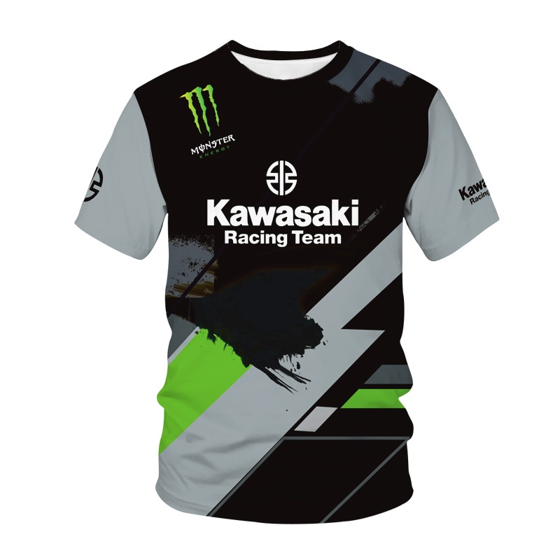 KAWASAKI รถจักรยานยนต์คาวาซากิ GP Racing Top FOX Quick-Drying เสื้อยืดฤดูร้อนกลางแจ้งขี่จักรยานกีฬาแขนสั้น