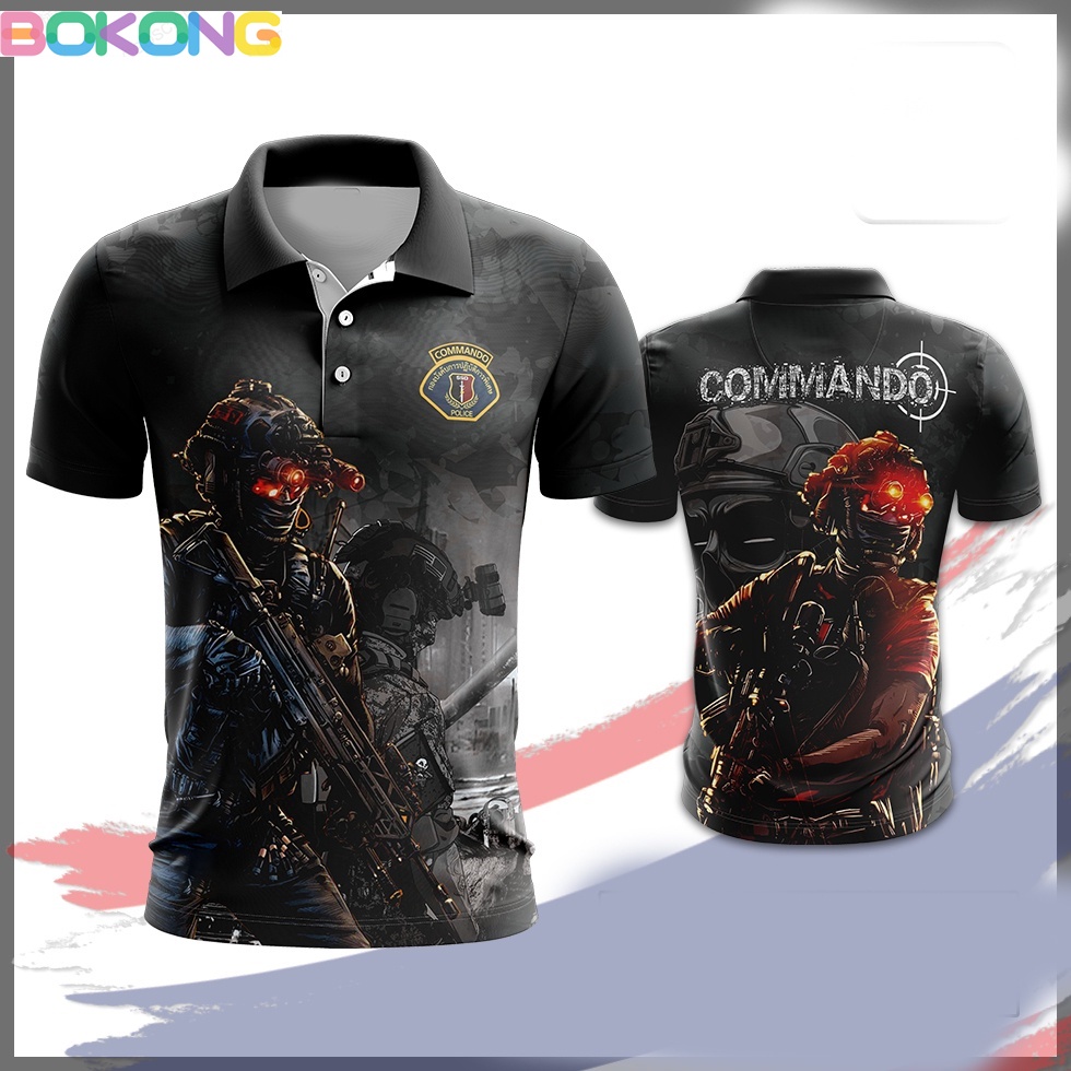 (bokong)A022 เสื้อคอปกพิมพ์ลาย Commandoใส่สบาย ระบายอากาศ