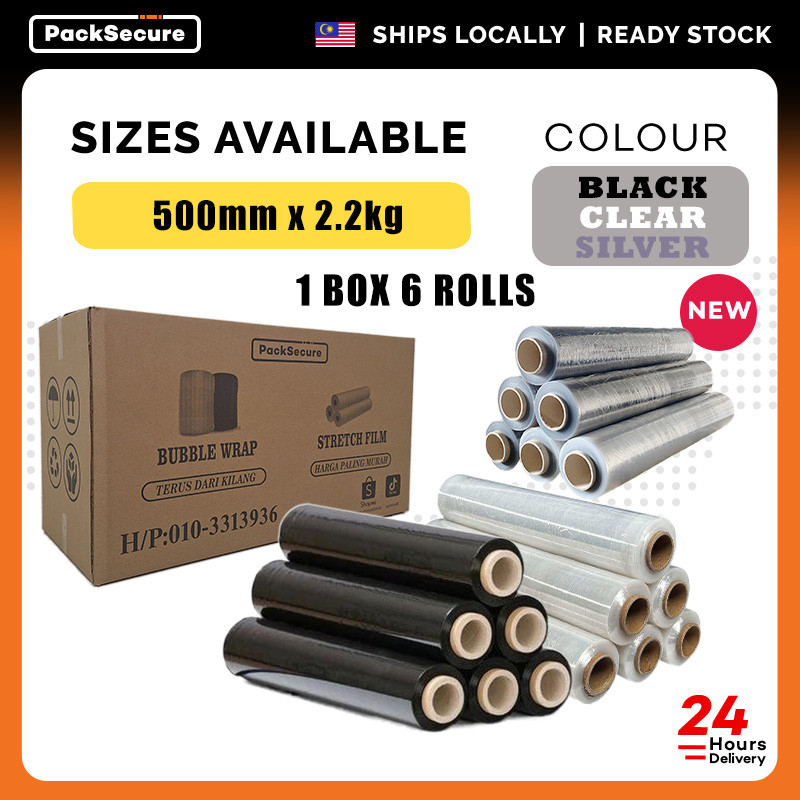 PACKSECURE ฟิล์มยืดพลาสติกห่อพลาสติกฟิล์มพลาสติก Cling Wrap Shrink Wrap 500mm x 2.2kg 6 ROLLS EACH B